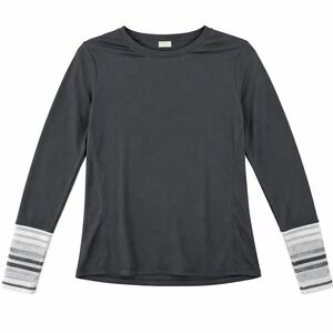 Shape Activewear Top Womens Medium Gray Long Sleeve Striped Cuffs Crew‎ Neck